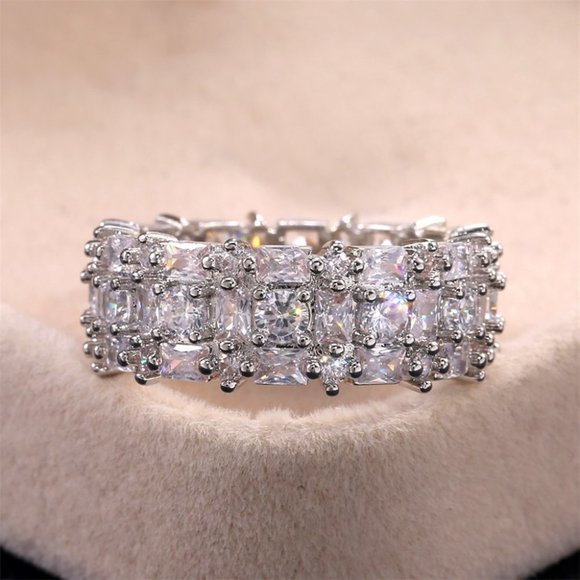 🍁 Fashion Dainty Gems Full Around Zircon Luxury Eternity Rings for Women, PD172 - Picture 3 of 9
